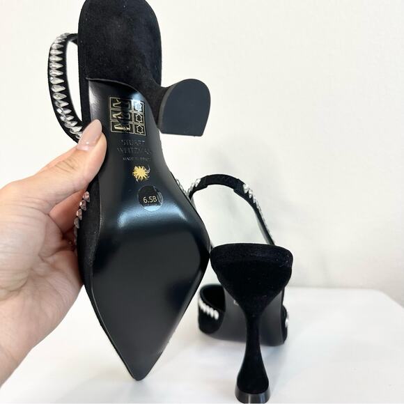 STUART WEITZMAN Gem Cut Crystal Embellished Black Suede Slingback Pumps Size 6.5 - Picture 8 of 8